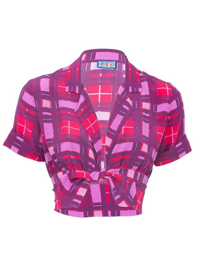 Carles Crop Blouse, Purple Plaid