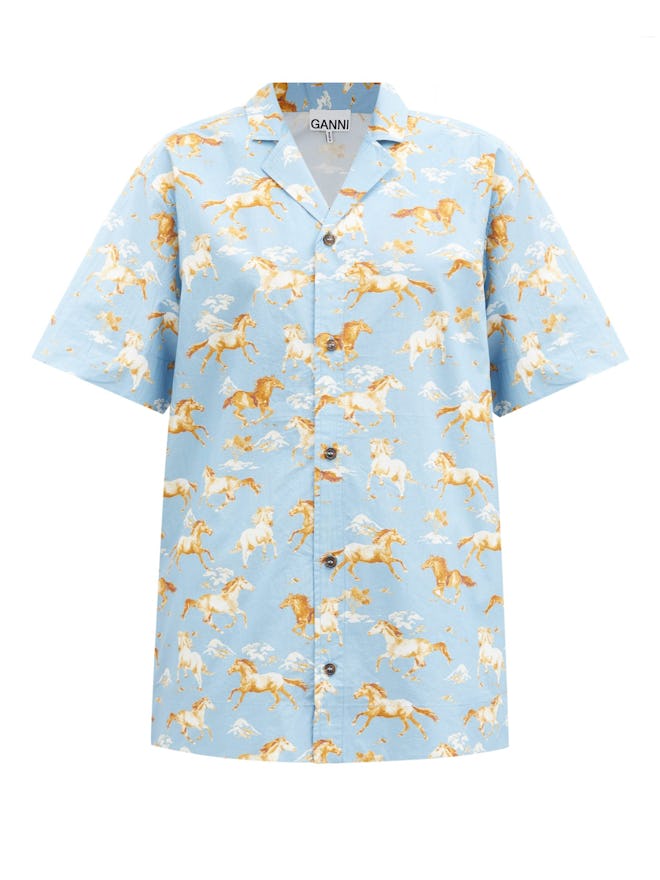 Horse-Print Cotton Shirt