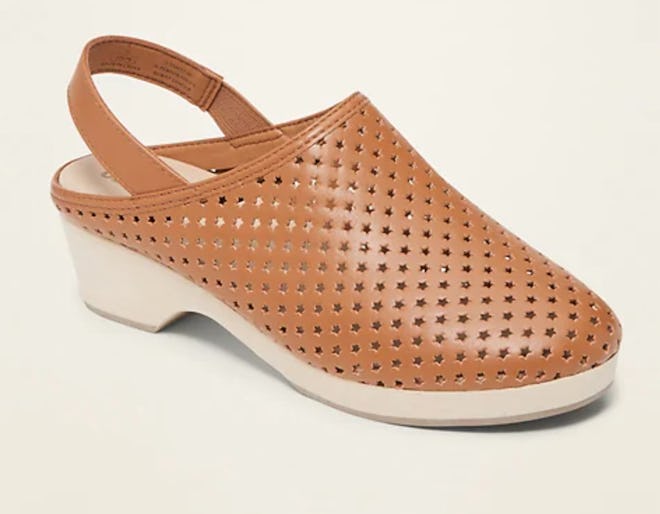 Perforated Faux-Leather Clog Shoes 