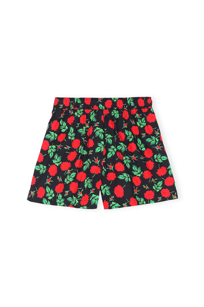 Rose-Print Cotton Shorts