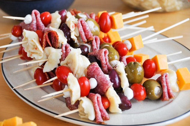 Antipasto skewers are an easy recipe for breastfeeding moms to make. 