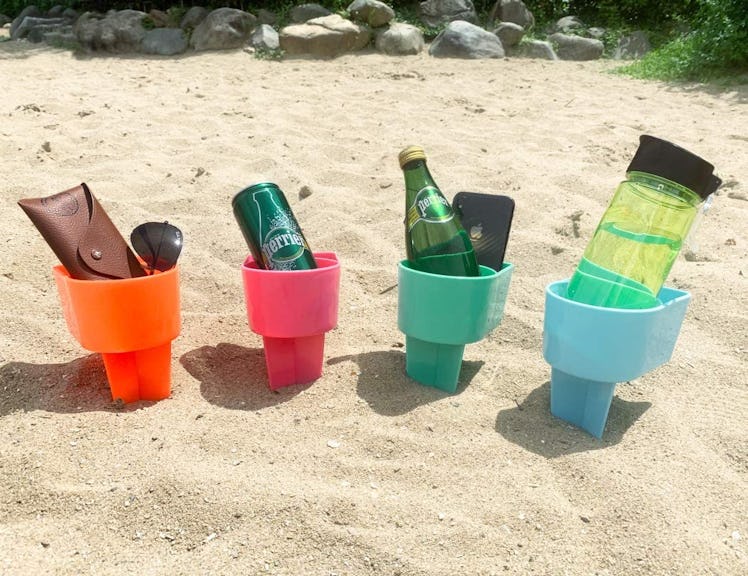 Home Queen Beach Cup Holder with Pocket (4-Pack)