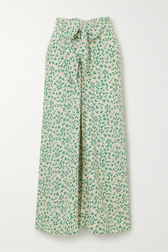 Ganni Tie-Front Floral-Print Crepe Midi Skirt