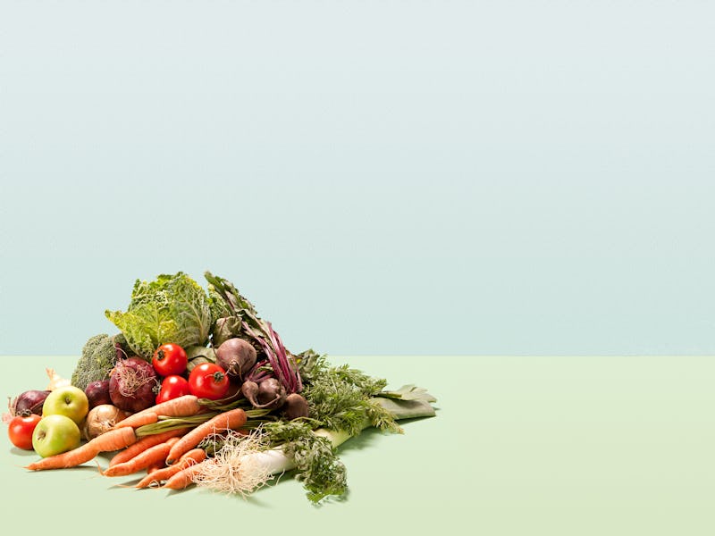 Pile of fruits and vegetables.