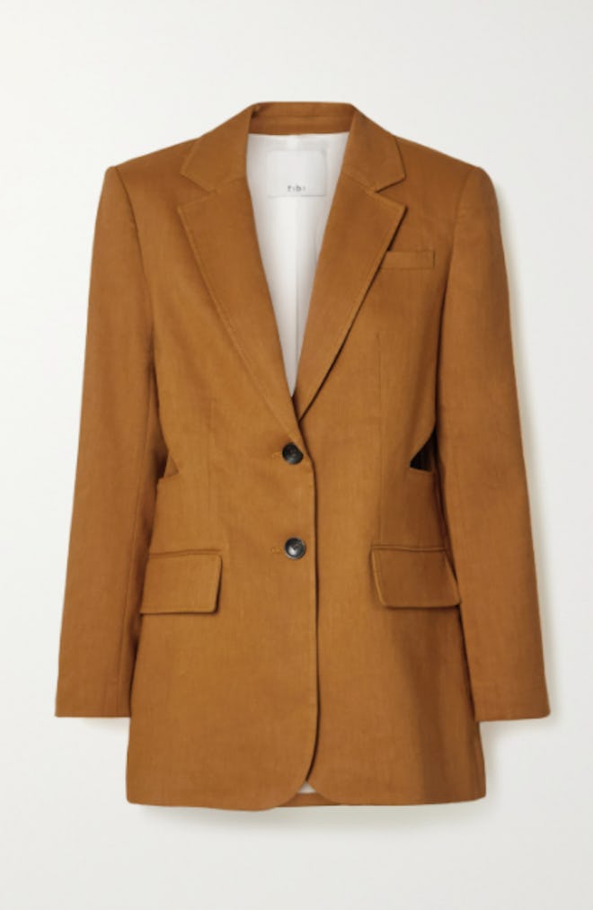 Cutout linen-blend blazer
