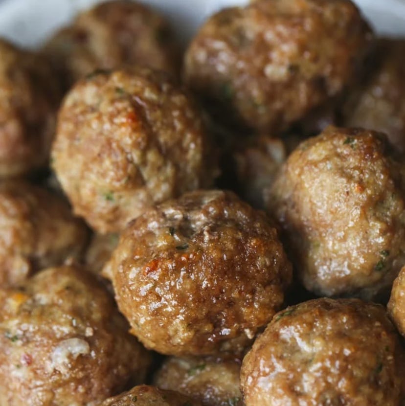 close up of a pile of meatballs