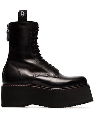 Double Stack Lace-Up Leather Boots