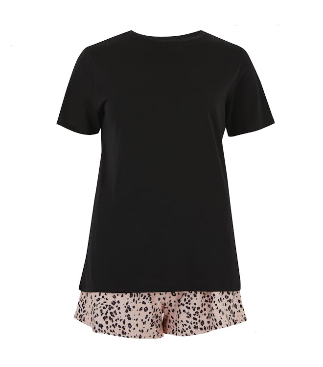 Black Shorts Leopard Print Pyjama Set