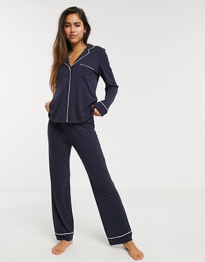 Lindex Exclusive Chris Eco Viscose long pyjama bottoms in navy