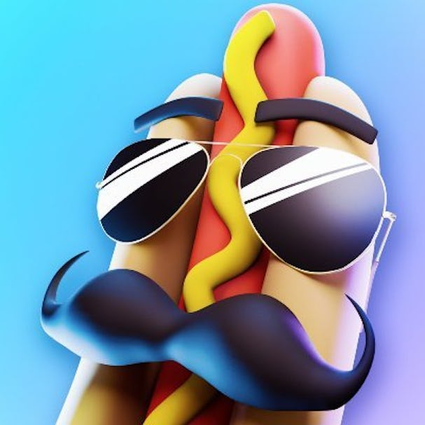 Illustrated anthropomorphized hot dog wearing sunglasses