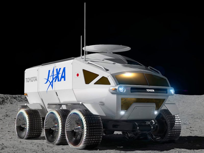 A side-view rendering of the Lunar Cruiser on the Moon.