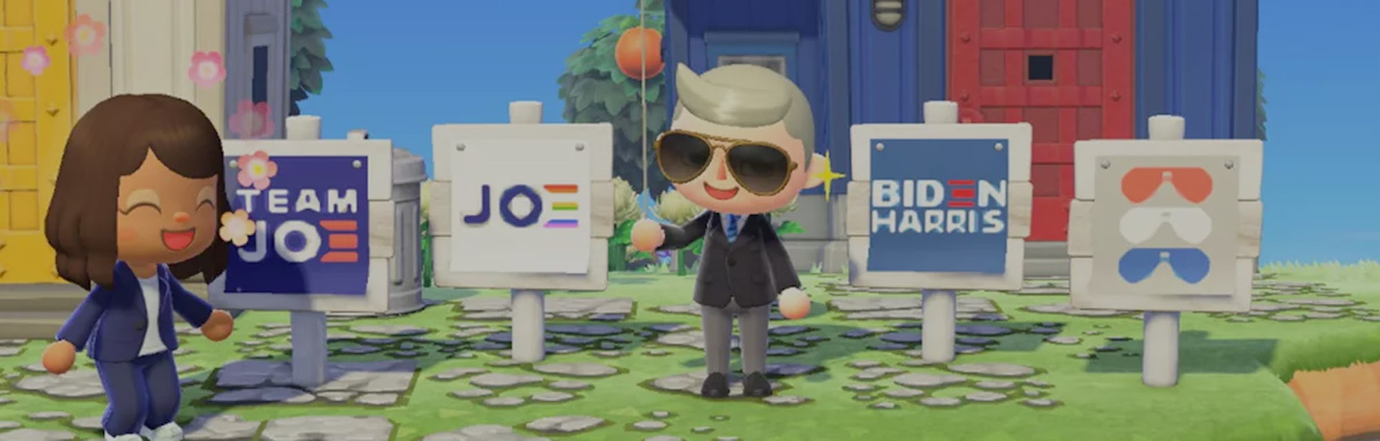 Kamala Harris and Joe Biden characters in Animal Crossing.