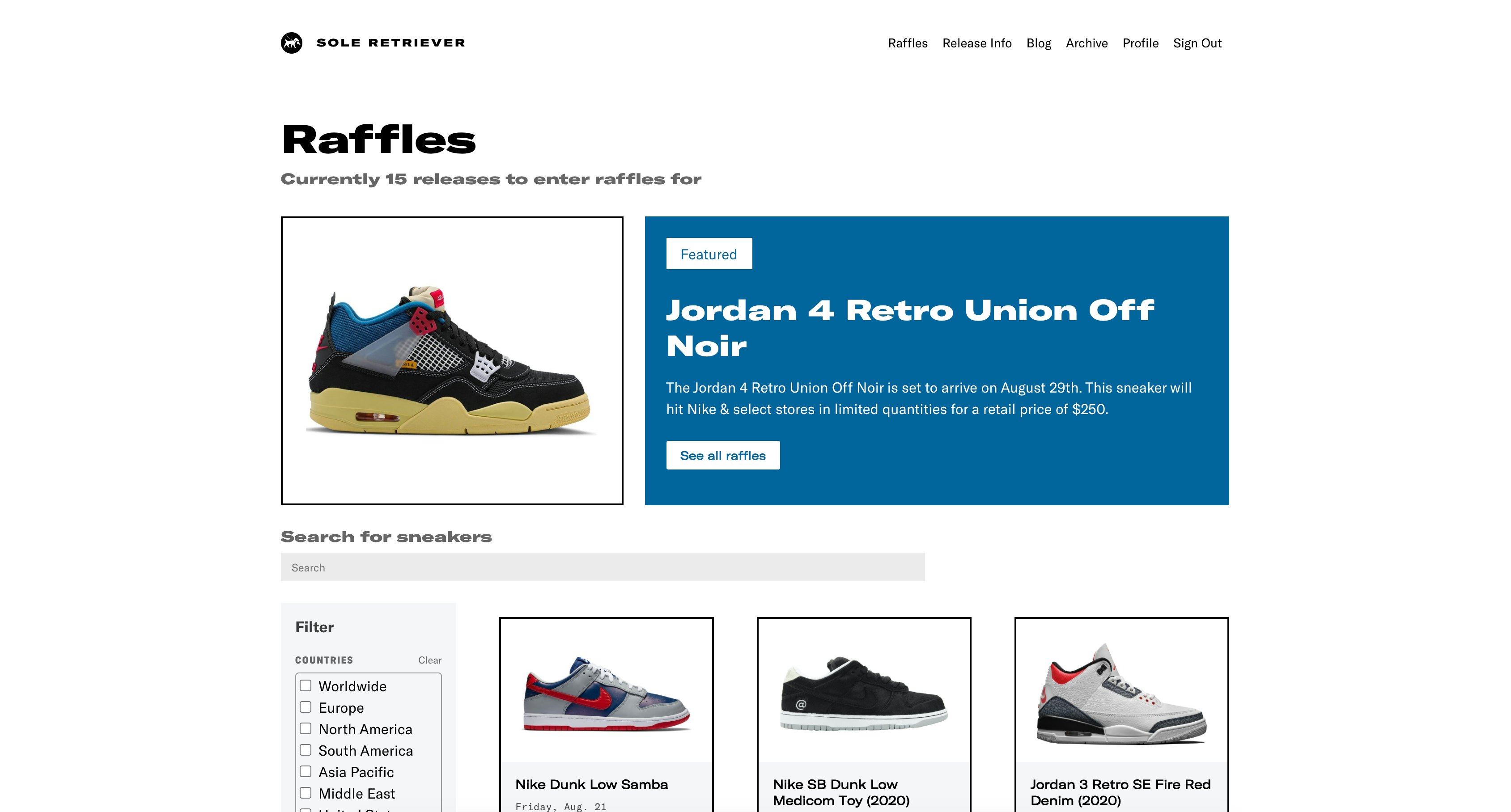sneaker raffle websites