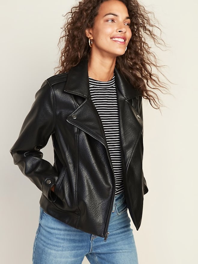 Faux-Leather Moto Jacket for Women