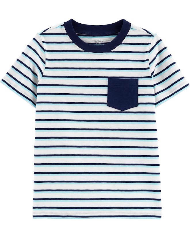 Striped Pocket Jersey Tee in Blue/White