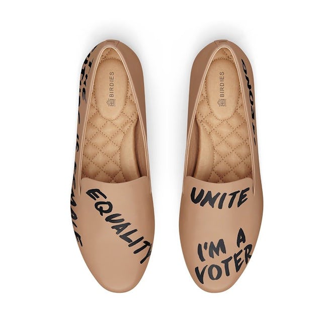 Birdies Words of Strength Hand-Painted Taupe Leather Flat
