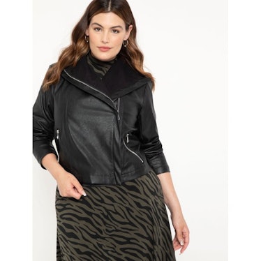 ELOQUII Elements Women's Plus Size Faux Leather Jacket with Shawl Collar