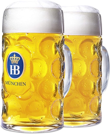 1 Liter HB "Hofbrauhaus Munchen" Dimpled Glass Beer Stein (Pack of 2)