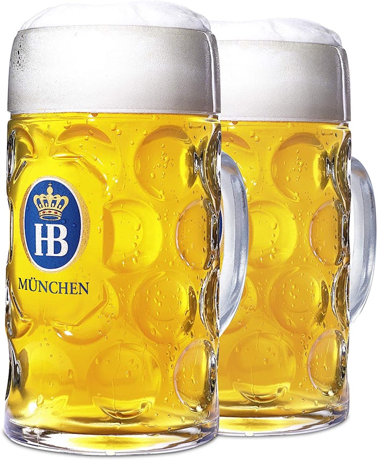 1 Liter HB "Hofbrauhaus Munchen" Dimpled Glass Beer Stein (Pack of 2)