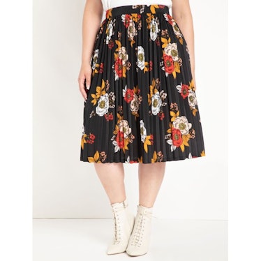 ELOQUII Elements Women's Plus Size Multi Floral Pleated Midi Skirt