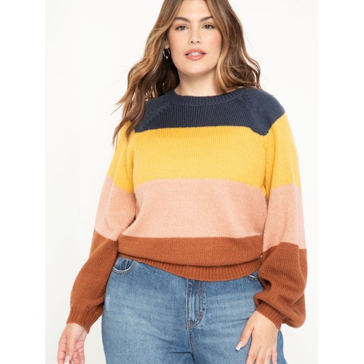 ELOQUII Elements Women's Plus Size Multi Striped Sweater