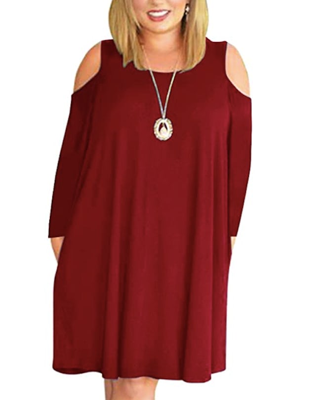 Nemidor Cold Shoulder Plus Size Swing Dress 