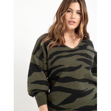 ELOQUII Elements Women's Plus Size Zebra Print Tunic Sweater