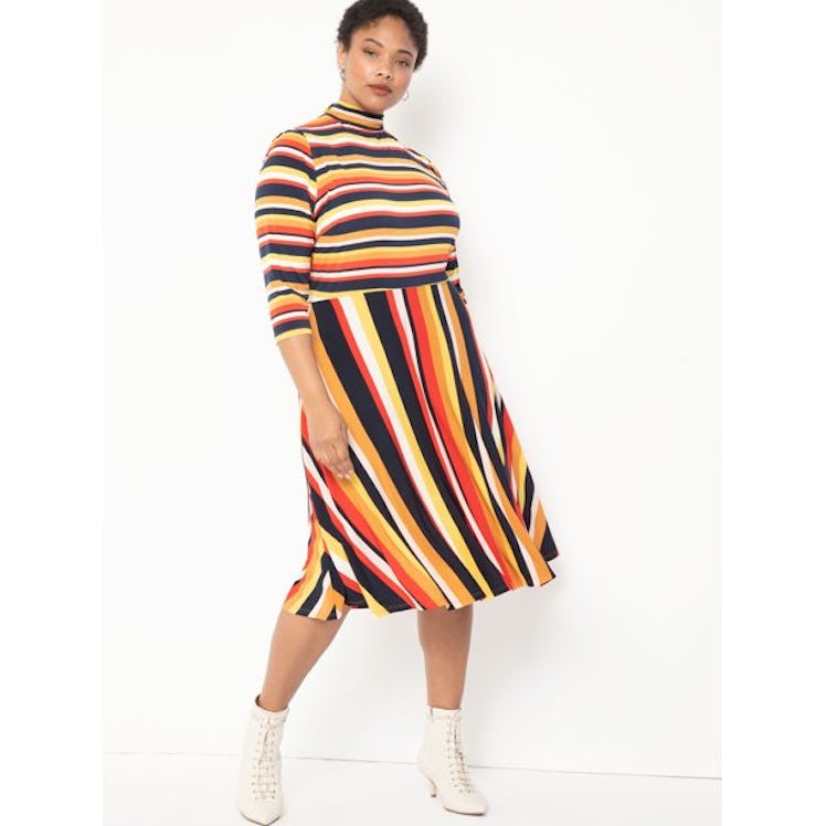 ELOQUII Elements Women's Plus Size Stripe Fit and Flare Dress
