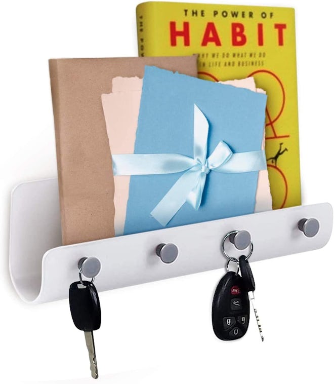 Hivory Self-Adhesive Wall-Mounted Mail Holder With Key Hooks