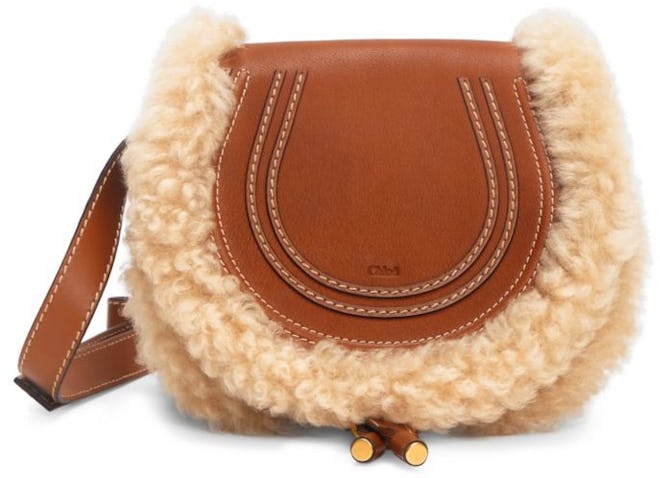 Chloé Small Marcie Shearling-Trimmed Leather Saddle Bag