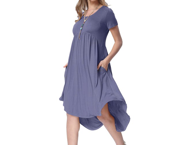 levaca Women's Loose Swing Casual Midi Dress