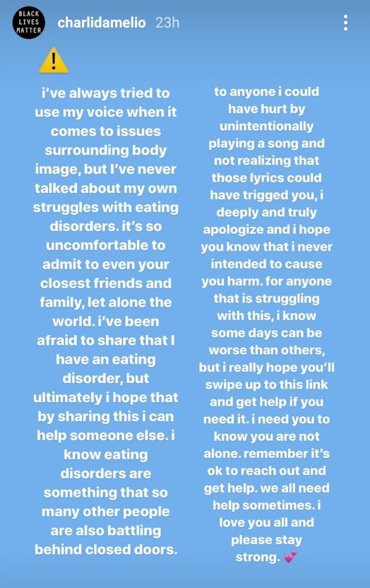 Charli D'Amelio's Instagram Revealing She Has An Eating Disorder Is So Raw