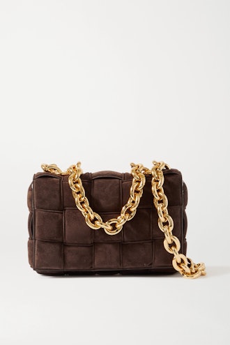 Bottega Veneta Cassette Chain-Embellished Padded Intrecciato Suede Shoulder Bag