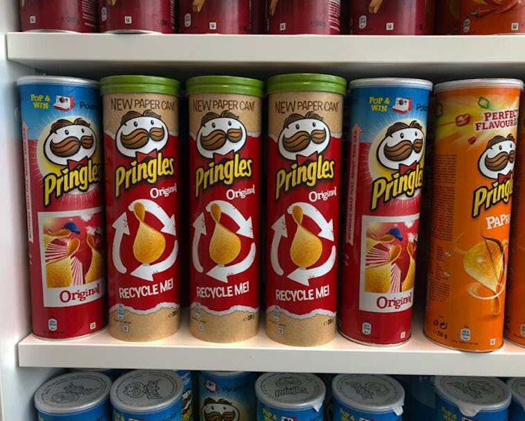 New Pringles can is made out of 90% paper to be more eco-friendly.