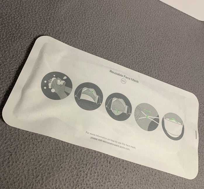Apple's specially-designed face mask is packaged like any of its other products.