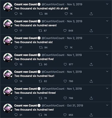 Screenshot of The Count's tweets.