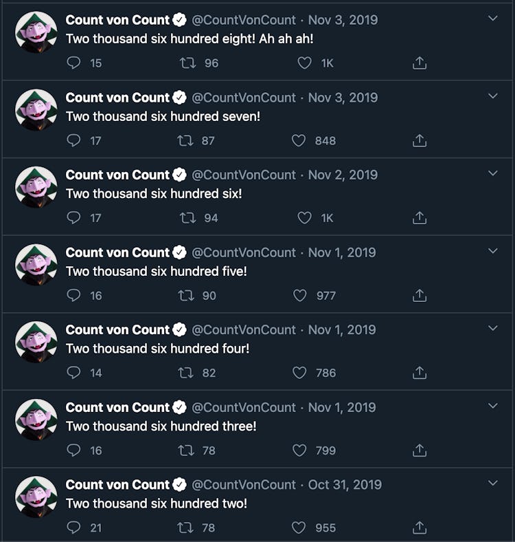 Screenshot of The Count's tweets.