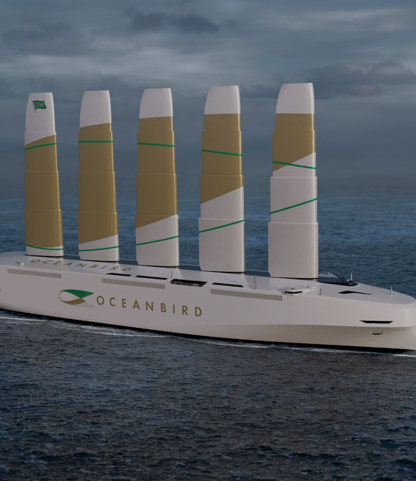 The Oceanbird is a cargo ship powered by wing sails.