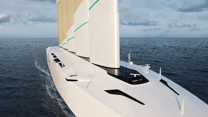 The Oceanbird is a cargo ship powered by wind sails.