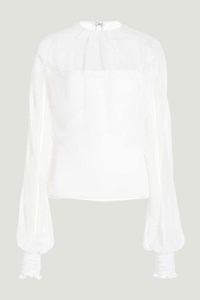 White Long Sleeve Top with Chiffon Overlay