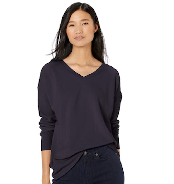  Goodthreads Women's Relaxed Fit Modal Fleece V-Neck Drop Shoulder Sweatshirt