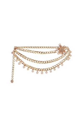 Valeria Gold-Plated Chain Belt with Blue Crystals