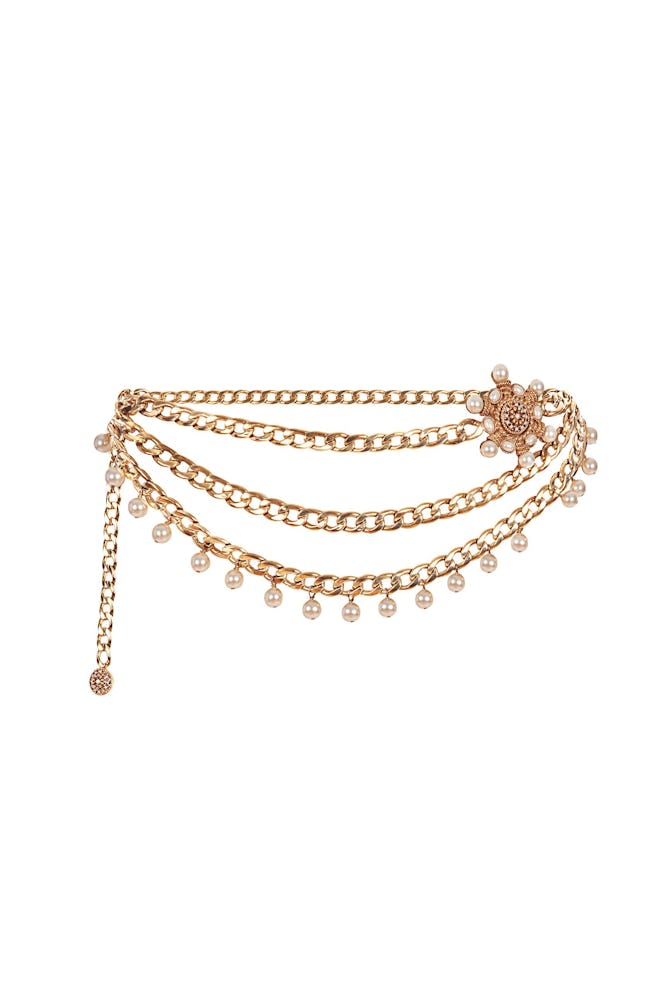 Valeria Gold-Plated Chain Belt with Blue Crystals