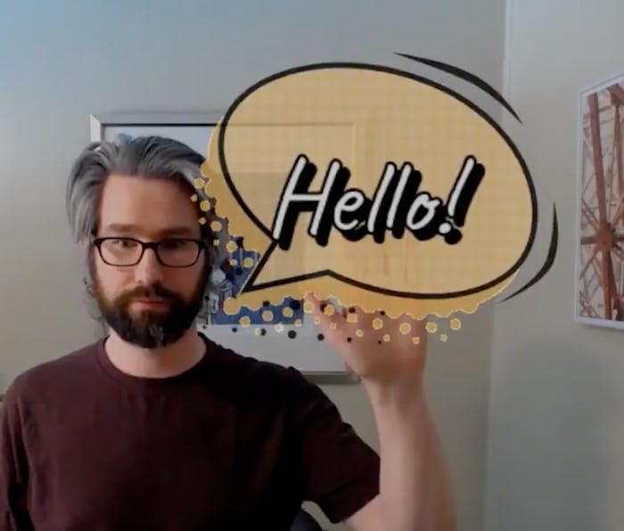 Developer Cameron Hunter created a video lens that displays messages on screen triggered by hand ges...