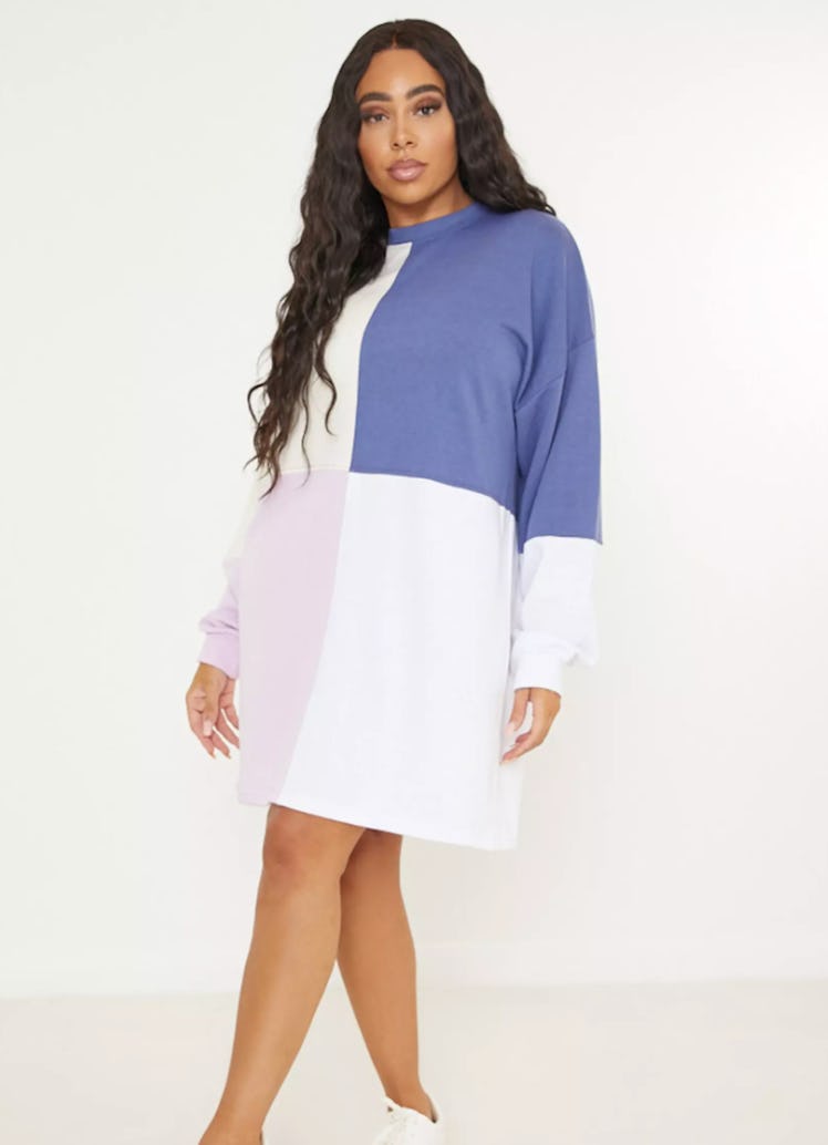 Missguided Plus Size Lilac Colourblock Oversized Sweatshirt Dress