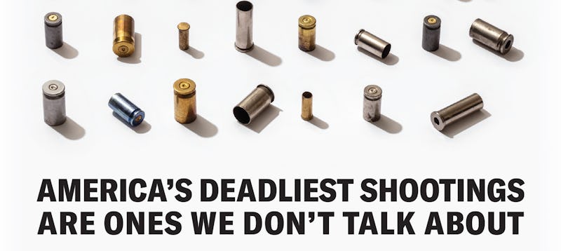 A graphic showing bullets and caption "America's deadliest shootings are ones we don't talk about" f...