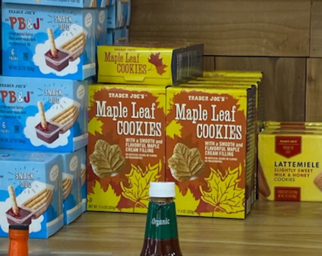 An image of four boxes of maple cream leaf cookies.