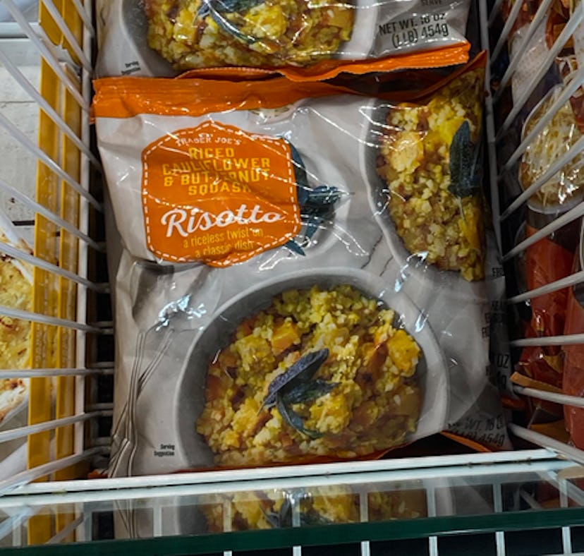 An image of bags of riced cauliflower and butternut squash frozen mix.
