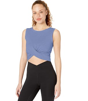 Core 10 Women's Pima Cotton Blend Knot Front Cropped Yoga Tank