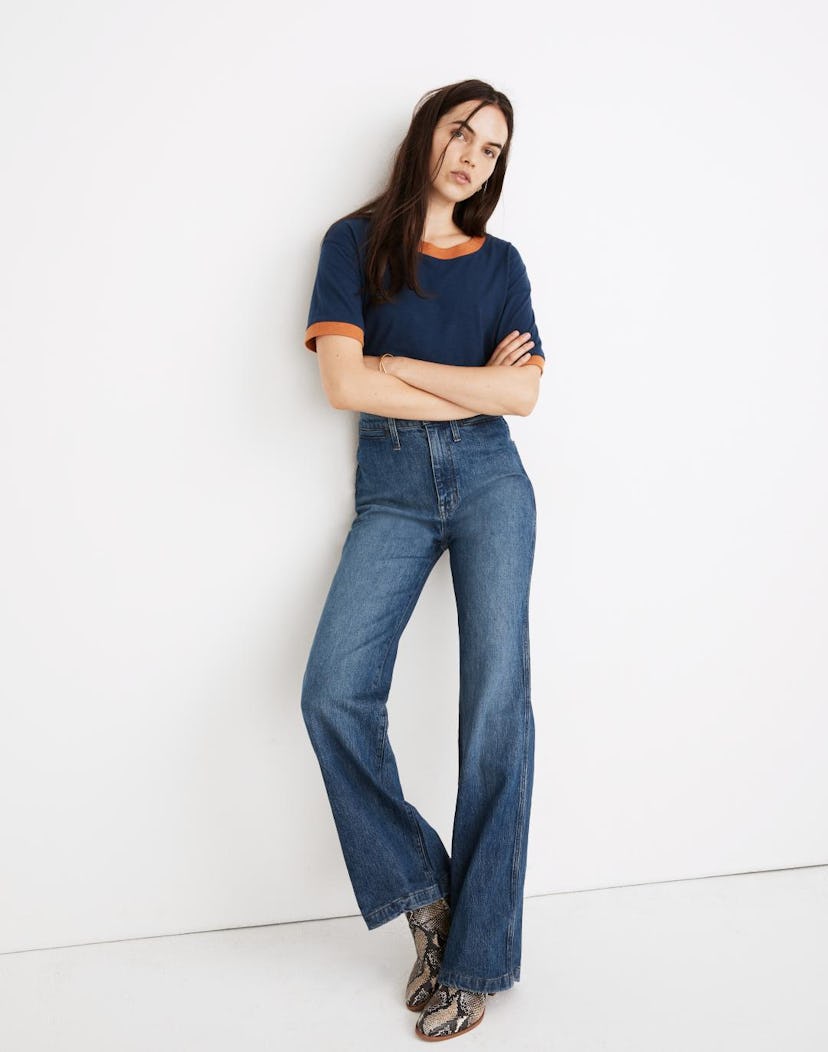 High-Rise Flare Jeans in Mersey Wash: Welt Pocket Edition